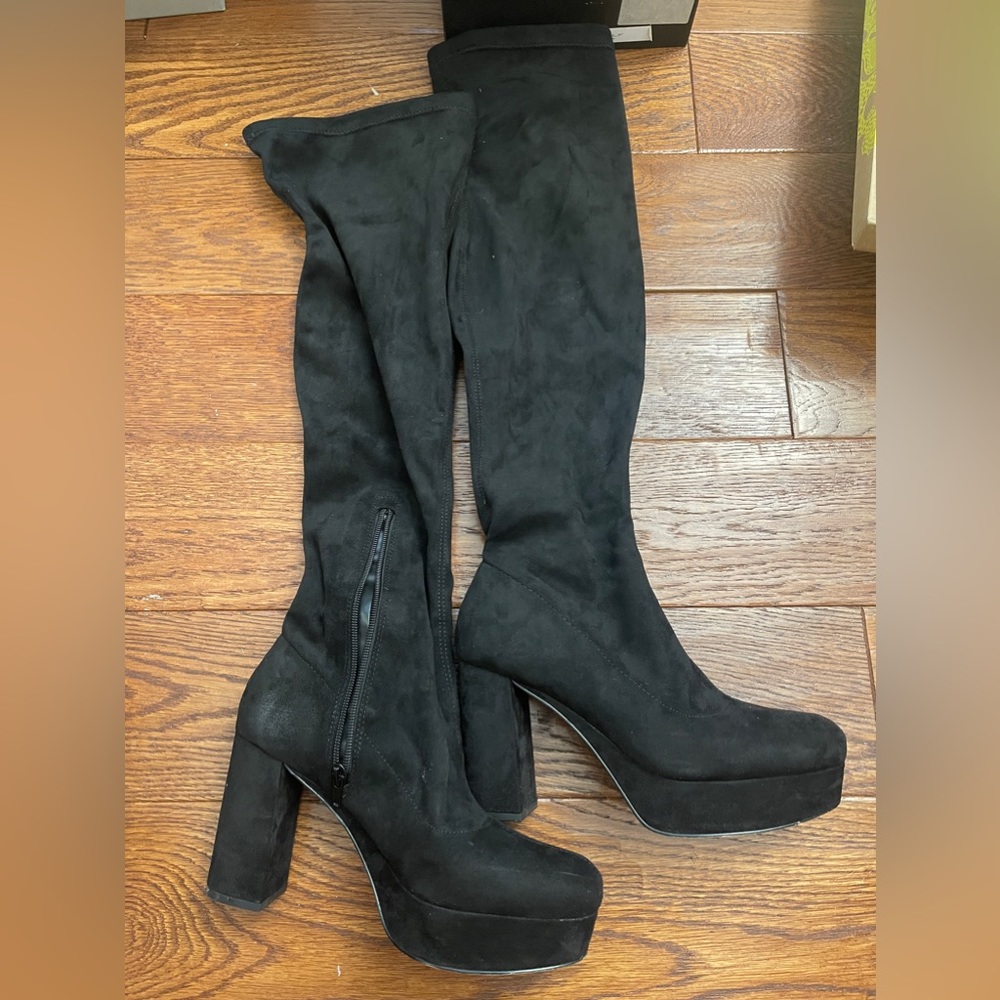 Platform faux suede over the knee boots